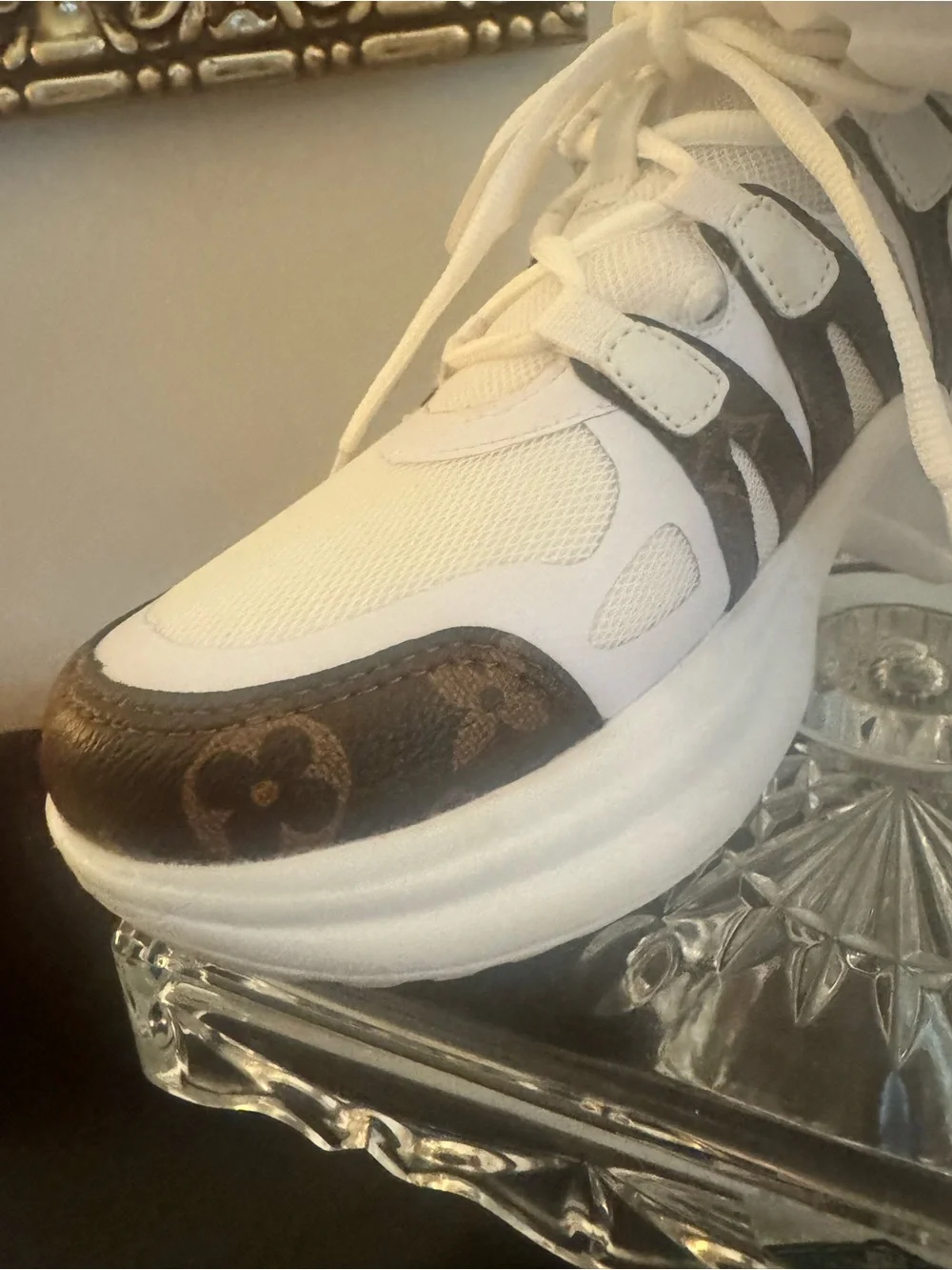 White and Brown Patterned Women's Fashion Sneaker
